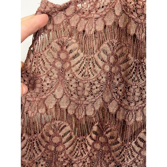 Floral Lace Sheer Top L Brown Earthy Goblin Fairy Whimsical Boho Indie Folk 90s - Picture 3 of 9